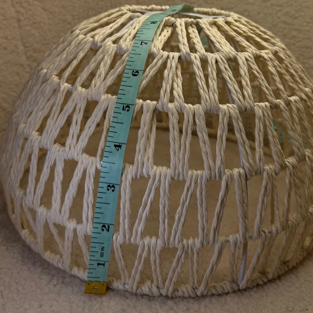 NWOT - Rope Weave Hanging Lamp Shade Bohemian Rustic Light Fixture Cream Rattan - Picture 8 of 9